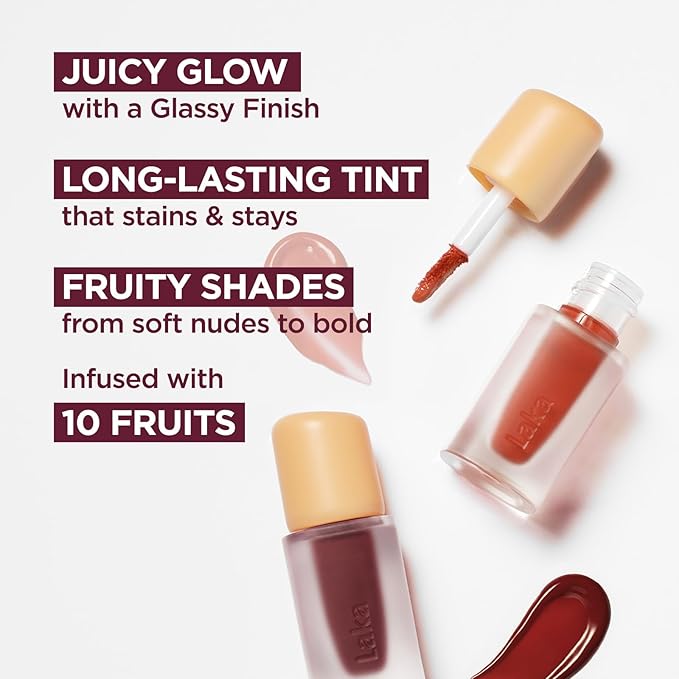Laka Fruity Glam Lip Tint Mini, 1.9g/0.07oz, Glowing Lip Stain with Wide Color Spectrum, Hydrating & Lightweight Texture, Long-Lasting Bold Stain, Non-Sticky, Vegan, K-Beauty (#130 Fog Berry)