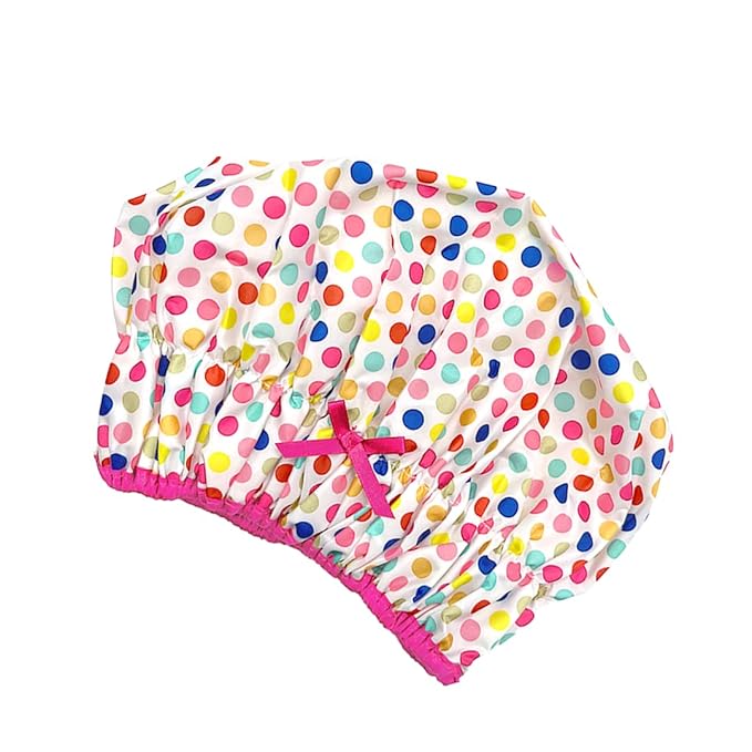 Reusable Bath & Shower Cap Lined, Oversized Waterproof Shower Caps Large Designed for all Hair Lengths with PEVA Lining & Elastic Band Stretch Hem Hair Hat - Fashionista Deco Dots