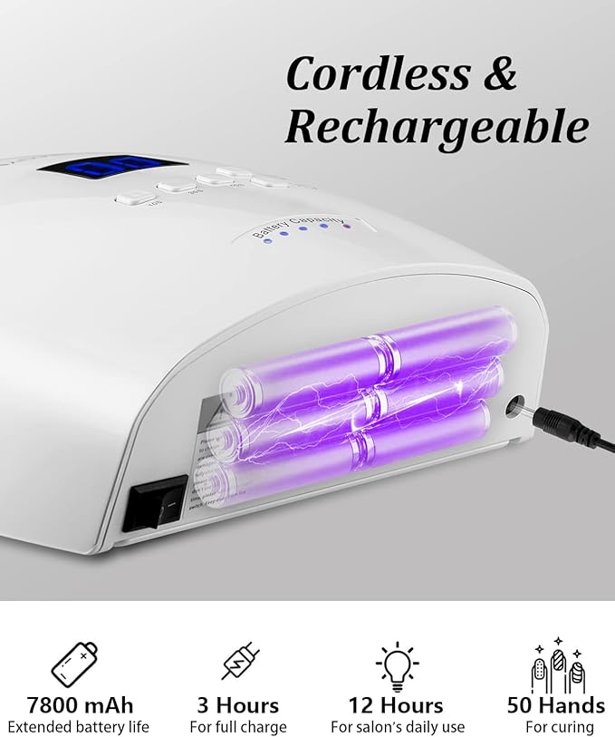 UV LED Nail Lamp, Cordless Gel Polish Dryer for Professional Gel Manicures - White