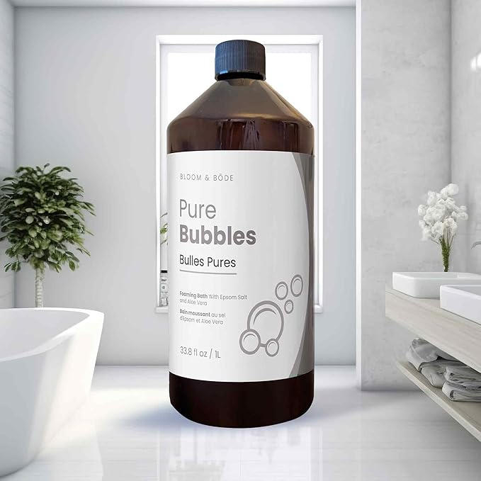 Luxury Unscented Foaming Bath - Natural Fragrance-Free Bubble Bath with Aloe Vera and Epsom Salt - Pure Bubbles Scent (Unscented), 33.8 fl oz / 1L