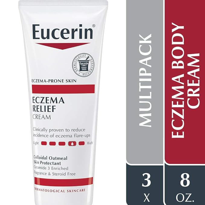 Eucerin Eczema Relief Cream, Full Body Lotion for Eczema-Prone Skin, Moisturizing Eczema Cream, Body Moisturizer, Multi-Pack, 8 oz. Tube (Pack of 3)