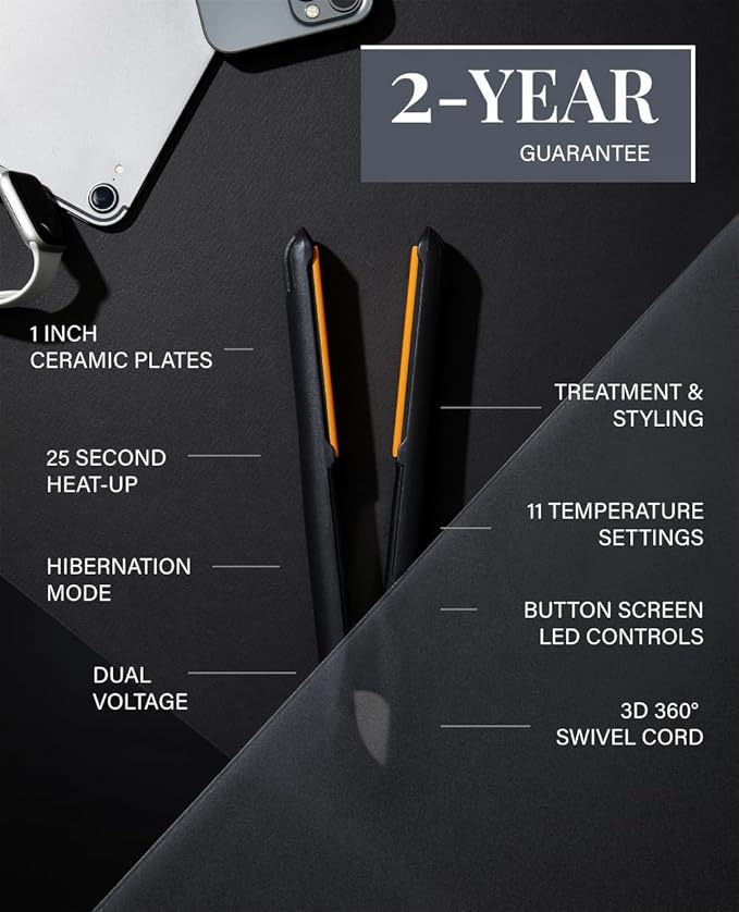 GLAMPALM Hair Straightener 1" Ceramic Flat Iron with Vibrating Plates, Korea's No.1 Professional Salon Tool with 3D Swivel Cord & Dual Voltage, 11 Heat Settings(140°–450°), 25s Fast Heat-Up (GP225)