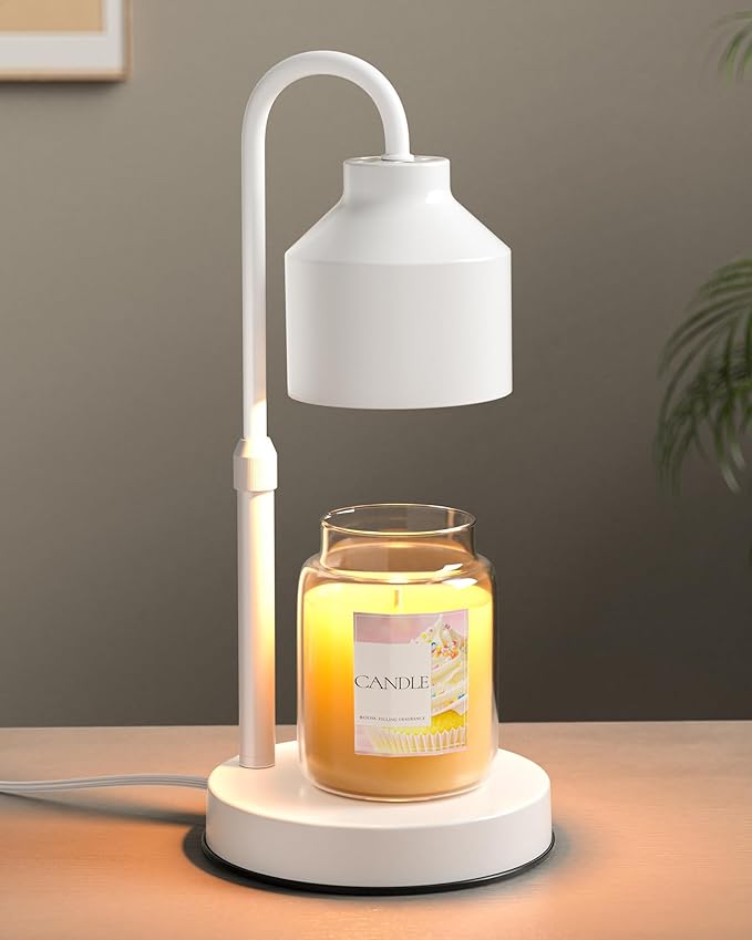 Electric Candle Warmer Lamp White, Candle Lamp Warmer with Timer, Wax Warmer Lamp for Jar Candles, Adjustable Height Candle Light Warmer with 2 Bulbs