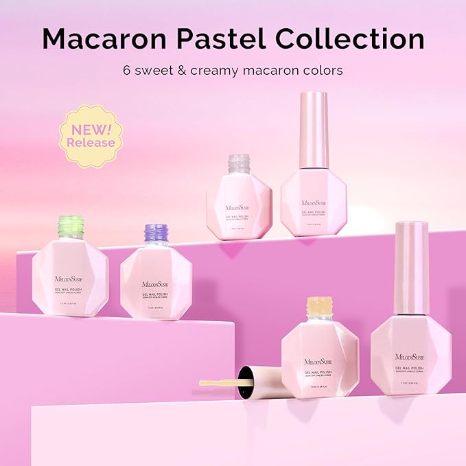 MelodySusie Macaron Pastel Gel Nail Polish Set - 6 Colors Pink Yellow Blue Green Purple White Soak Off UV LED Gel Polish Gift for Women Nail Art Manicure Salon DIY Nail Design Decoration at Home