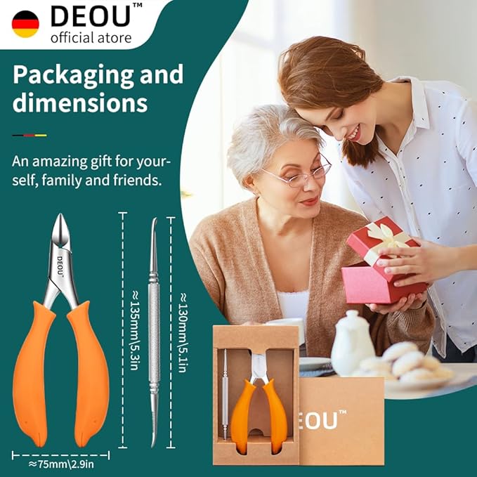 DEOU Podiatrist Toenail Clippers Ingrown Toenail Tools for Thick Nails and Inlaid Nails,Manicure and Pedicure Clippers,Heavy Duty Nail Clippers, Pedicure Tools (Orange+Nail Remover)