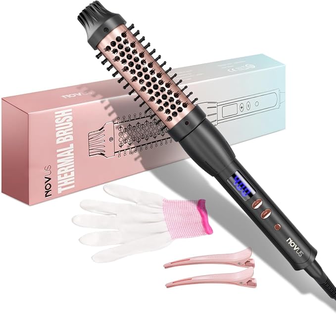 Thermal Brush Heated Round Brush: 2 in 1 Hot Hair Comb with 9 Temp Settings for Straighten and Curly Hair - Voluming Styler Tool Can Straighten, Smooth, Travelling(Black)