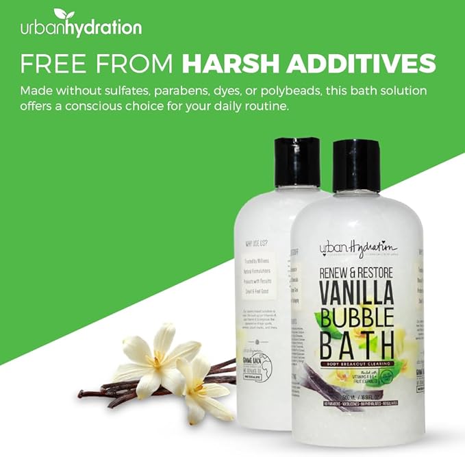 Urban Hydration Renew & Restore Vanilla Bubble Bath, 16.9oz – Moisturizing & Hydrating with Coconut Oil – Sulfate, Paraben, Dye & Polybead Free – Gentle & Suitable for Sensitive Skin