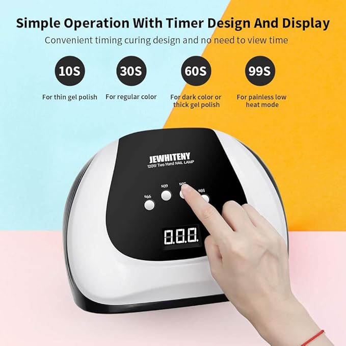 JEWHITENY 120W UV LED Nail Lamp, Nail Dryer for Gel Polish with 54 Light Beads, Upgraded Curing Lamp for Fingernail and Toenail Auto Sensor Dual Light Source Nail Machine
