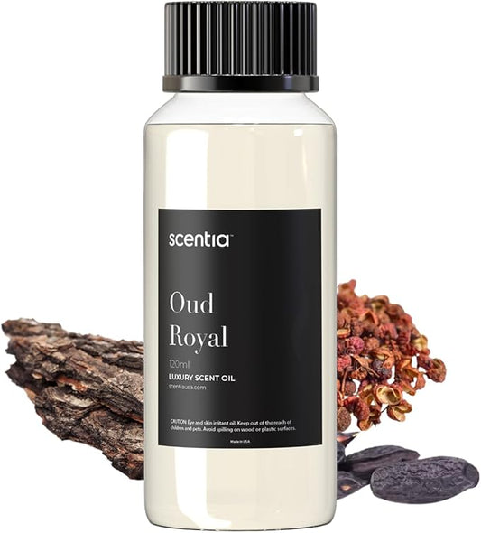 Scentia Oud Royal Hotel Diffuser Oil 120 ml | Oud Royal for Scent Diffuser |Thanksgiving & Holiday Gift Luxurious Aroma, Niche Scent, Cardamom, Rosewood & Oud | 120ml Aromatherapy Fragrance