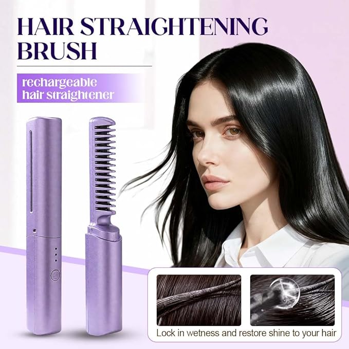 Upgraded 3rd Ceramic Hairdressing Comb Smooth,Portable Wireless 2-in-1 Hairs Dressing Combs for Straight and Curly Hairs,Fast Heat Hair Hair Dressing Comb with 3 Adjustable Temperatures (Pink)