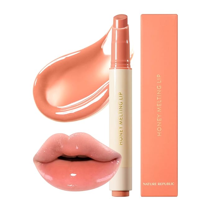 Nature Republic HONEY MELTING LIP (01 APRICOT) SOFT LIP STICK, Hydrating Gloss, Moisturizing balms, Sheer tint, Shine & Nude, Glowy Finish, korean make up, Stocking Stuffers