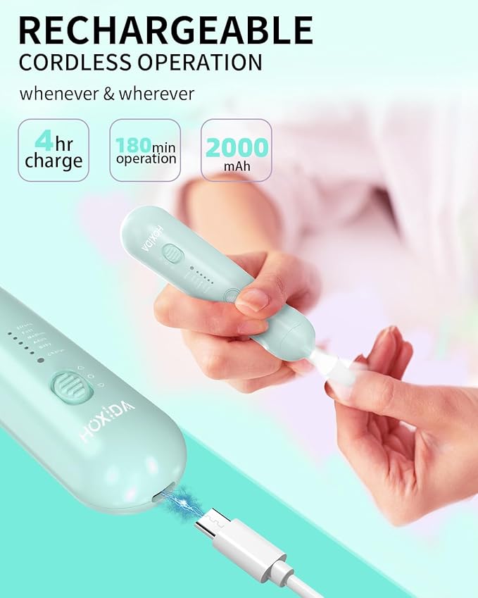 Manicure Pedicure Kit for Women, Professional Nail Grinder for Senior Thick Toenail, Cordless Electric Nail File, 5 Speeds Pedicure Tools for feet Callus Remover, Nail Drill for Women Hand Feet Care