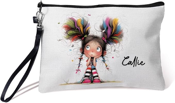 Personalized Makeup Bag | Custom 15 Styles Cute Quirky Girl with Name | Christmas Birthday Gifts for Women Her