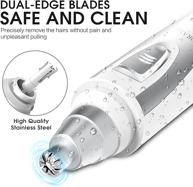 Ear and Nose Hair Trimmer Clipper - 2025 Professional Painless Eyebrow & Facial Hair Trimmer for Men Women, Battery-Operated Trimmer with IPX7 Waterproof, Dual Edge Blades for Easy Cleansing White