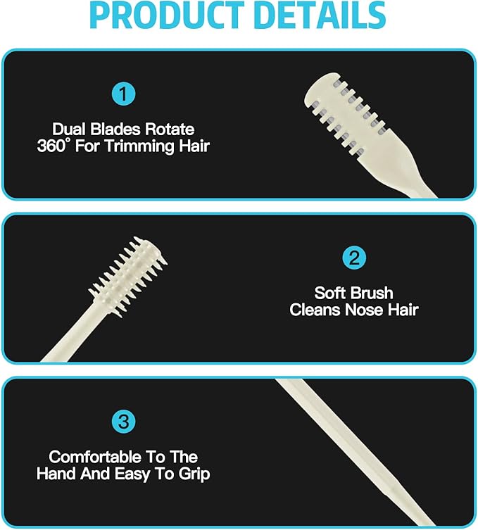 4Pcs 2-in-1 Nasal Hair Cutter, Double Sided Nose Hair Trimmer, 360° Nostril Hair Remover Tool, Manual Nose Knife with Soft Cleaning Brush for Men Women(Beige)