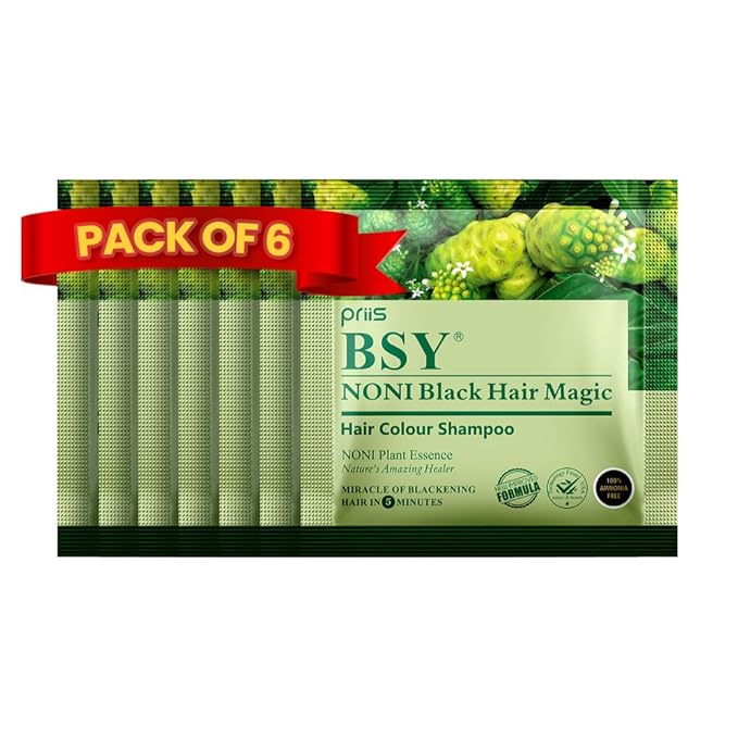 Hair Color Shampoo - Ammonia Free, 20ml x 06 Sachets, Natural Black Permanent Hair Dye for Men and Women, Noni Fruit Hair Dye, 5 Minutes Hair Color