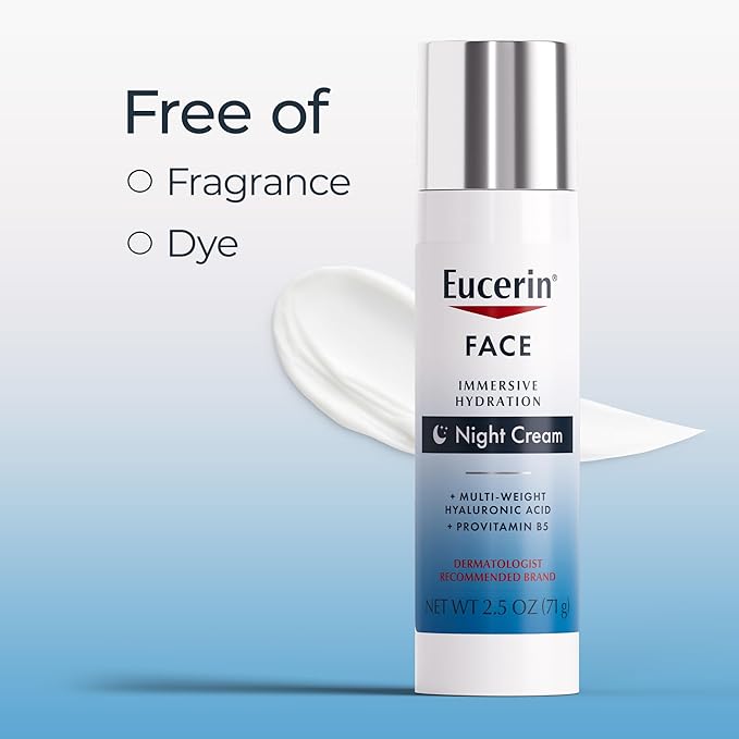 Eucerin Face Immersive Hydration Night Cream with Hyaluronic Acid and Provitamin B5, Ultra-Lightweight Face Moisturizer Smooths Fines Lines and Wrinkles, 2.5 Oz Bottle