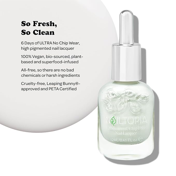 Nailtopia - Plant-Based Chip Free Nail Lacquer - Non Toxic, Bio-Sourced, Long-Lasting, Strengthening Polish - So Fresh, So Clean (White) - 0.41oz