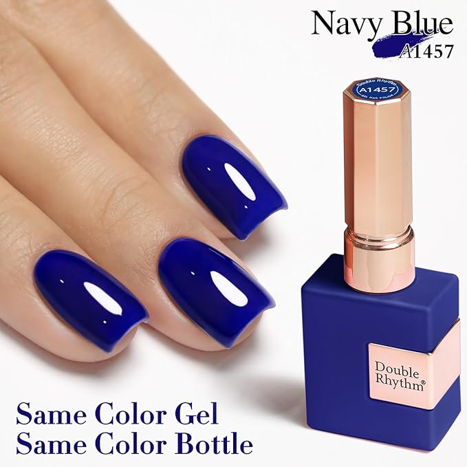 Double Rhythm 15 ML Gel Polish Pure Sheer Same Color Same Bottle Soak Off Gel Polish Art Manicure Salon DIY at Home for Women (Deep Navy Blue-A1457)