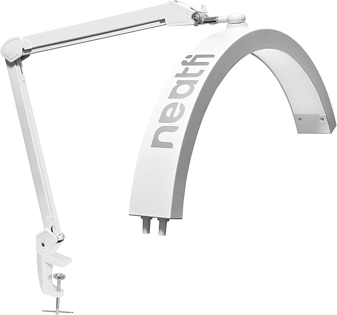 Neatfi Half Moon LED Table Lamp for Estheticians, Nail Tech, and Cosmetician for Manicure Art, Facial, Waxing, Threading and Tattoo, 2500 Lumens, 5 Light Modes (with Clamp, White)