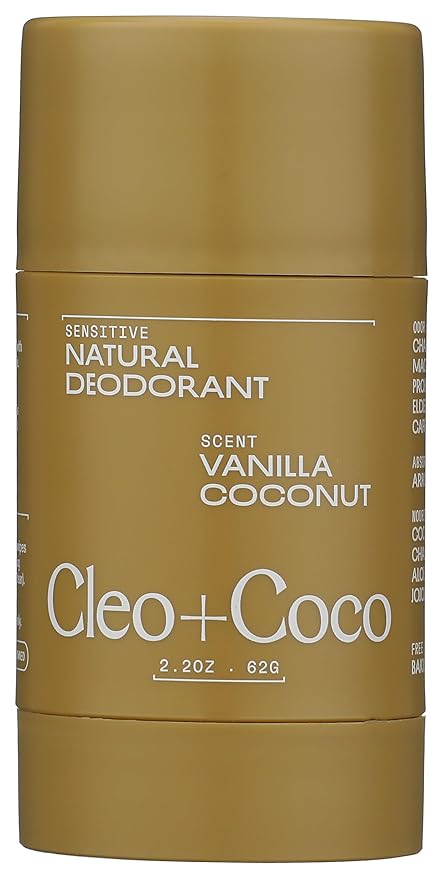 Cleo+Coco Sensitive Deodorant Balm, Vanilla Coconut (2.2 oz), Natural Aluminum Free Deodorant for Women & Men with 5X Odor Fighters, 24+hour Odor Control, Free from Synthetic Fragrance, Vegan