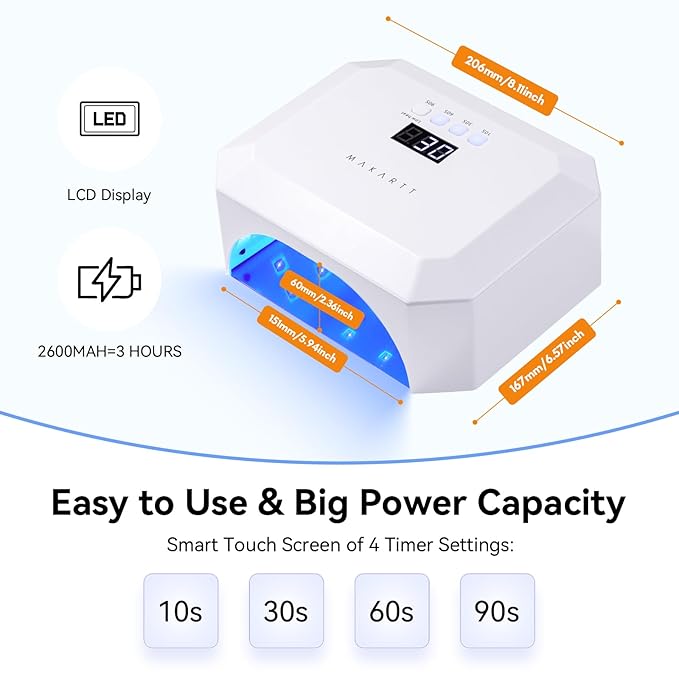 Makartt UV LED Nail Lamp: UV Light for Gel Nails Rechargeable Aurora 36W Gel Lamp with 4 Timers & Auto Sensor Professional Fast Curing Cordless Nail Light for Home Salon Manicure