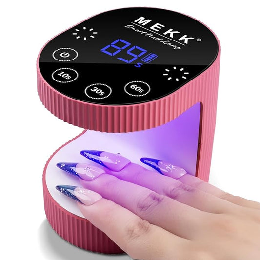 MEKK Cordless Mini UV Light for Gel Nails - 24W Rechargeable Mini UV LED Nail Lamp with Touch Control & Auto Sensor,Small Flash Cure Lamp,4 Timers,Portable Nail Light for Salon & Home-Rose Pink