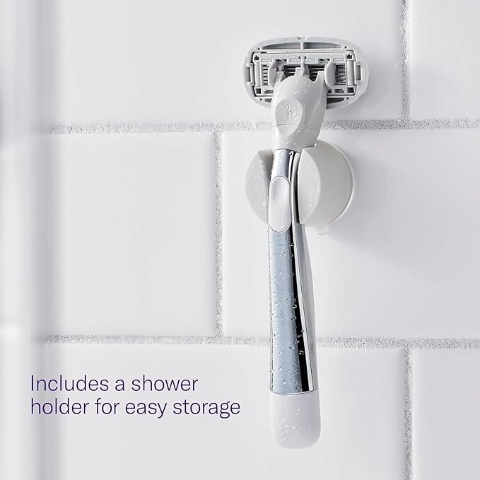 Flamingo Shaving Razor Set for Women - Razor Handle, 4 Razor Blade Refills, Shower Holder - Chrome