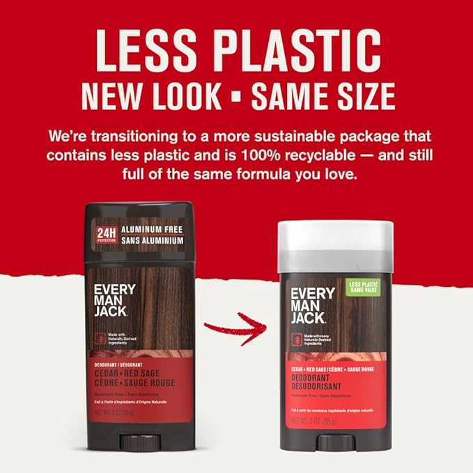 Every Man Jack Cedar + Red Sage Men’s Deodorant - Stay Fresh with Aluminum Free Deodorant For all Skin Types - Odor Crushing, Long Lasting, with Naturally Derived Ingredients - 3oz (2 Pack)
