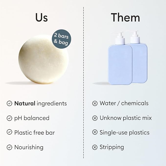 Vove Shampoo Bar Set with Sudsing Bag, Vanilla Cedar, 2 Bars & Storage Bag, Strengthening Solid Shampoo with Rice Protein, Ginseng & Squalane, Essential Oil Blend, FSC Packaging