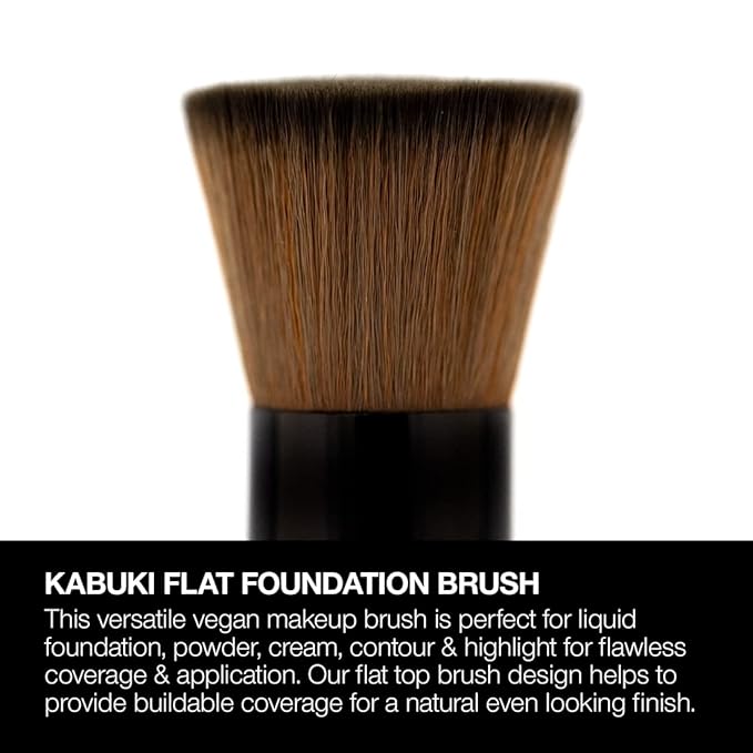 Palladio Flat Kabuki Brush, Professional Makeup Brush for Foundation, Face Blush, Powder, Cream, Contour & Highlight, Synthetic Bristles Provide Buildable Coverage for a Natural Even Looking Finish