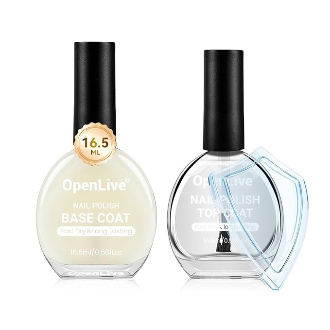 Base and Top Coat Nail Polish Quick Dry,16.5ml Large capacity Basic Nail Polish Set Air Dry Fast, High-Glossy Shiny, No U V Light Needed for Women Salon DIY Nail Art