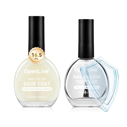 Base and Top Coat Nail Polish Quick Dry,16.5ml Large capacity Basic Nail Polish Set Air Dry Fast, High-Glossy Shiny, No U V Light Needed for Women Salon DIY Nail Art