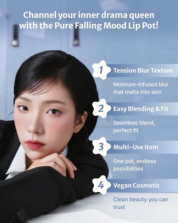 DEARMAY Pure Falling Mood Lip Pot No. 04 Pounding Heart 0.23 Oz. Vegan Lip Stain Lip & Cheek Multi-Use Tint With Hydrating Formula for Smooth Soft Blend Without Dryness or Fine Lines, Korean Makeup
