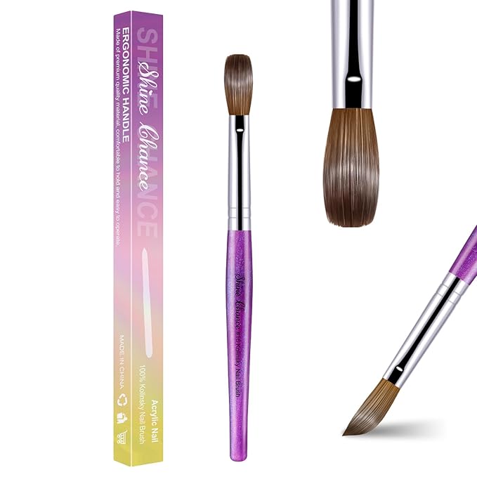 Acrylic Nail Brush Size 16, 100% Pure Kolinsky Nail Brush for Acrylic Application, Professional Nail Extension Manicure Tool Nail Drawing Pen for DIY Home Salon(Purple)