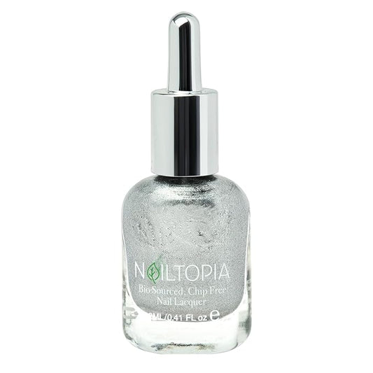 Nailtopia - Plant-Based Chip Free Nail Lacquer - Non Toxic, Bio-Sourced, Long-Lasting, Strengthening Polish - Dynasty (Shimmer Silver) - 0.41oz