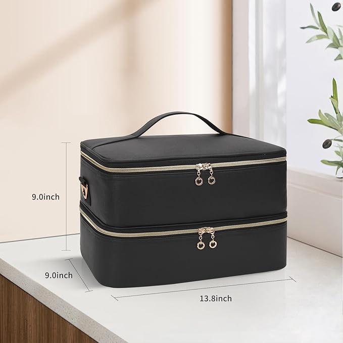 Ethereal Nail Polish Organizer Case, Leather Nail Polish Bag Holds 50+ Bottles (5ml/0.5fl.oz) and Nail Lamp, Nail Storage Organizer with Compartment, Leather Black