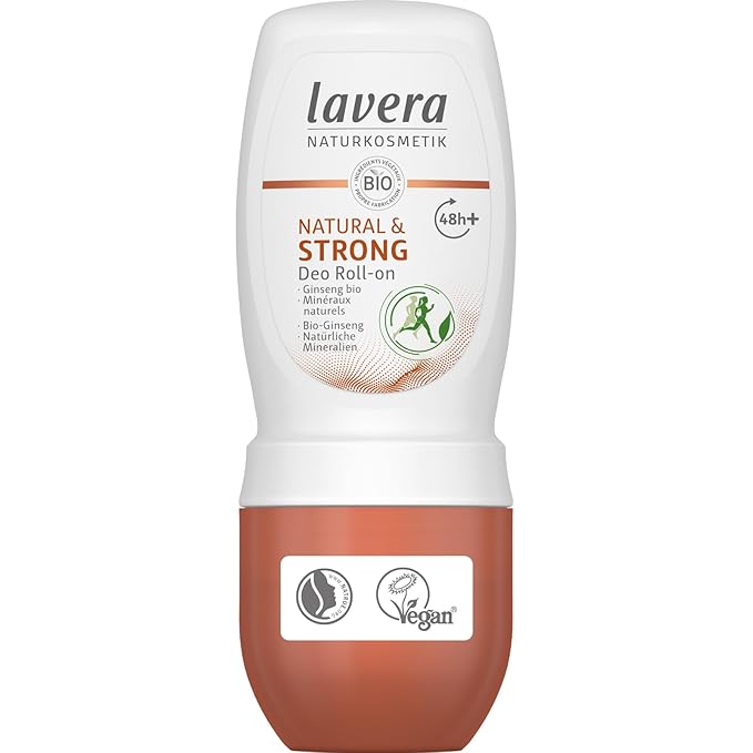 lavera Natural & Strong Deo Roll-On 48h - vegan - natural cosmetics - with organic ginseng & natural minerals - no aluminium - climate neutral - 48h protection - dermatologically tested - 1.69 fl oz