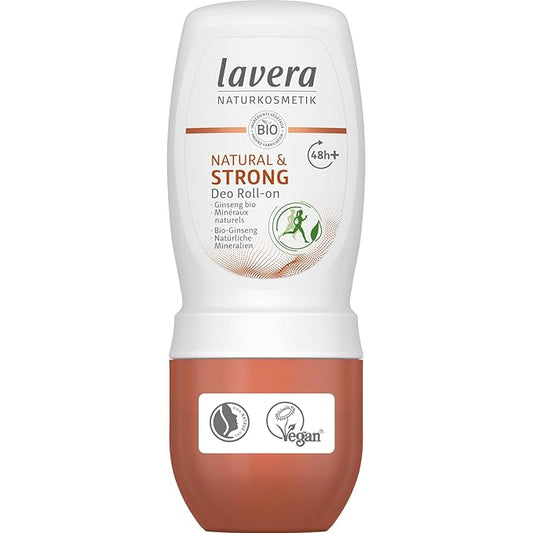 lavera Natural & Strong Deo Roll-On 48h - vegan - natural cosmetics - with organic ginseng & natural minerals - no aluminium - climate neutral - 48h protection - dermatologically tested - 1.69 fl oz
