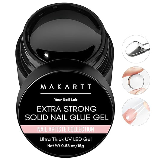 Makartt Solid Nail Glue Gel: Extra Strong Gel Nail Glue for Press On Nails & Fake Tips Long-Lasting Strong Adhesion Nails Glue for Acrylic Nails Clear 3D Gels for Nail Art Home Salon UV Light Cured