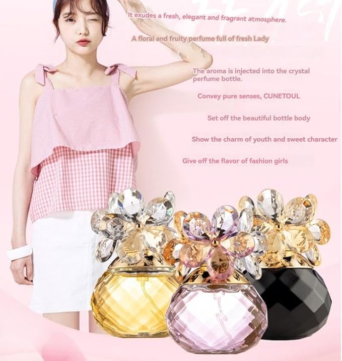 Annes Gift Happiness Floral Perfume, Crystal Flower Design, Fresh Fruity Fragrance, 2.04 FL OZ, Universal Scent