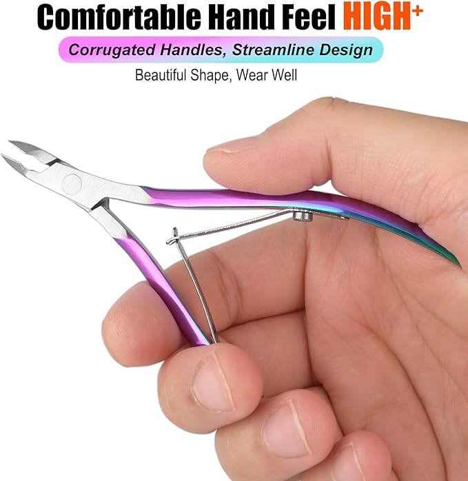 LePinko Professional Cuticle Trimmer kit, Super Sharp Dead Skin Clipper, Labor-saving Cuticula Remover for Fingernail Toenail, Home Salon Use, 7mm Jaw, Rainbow Color