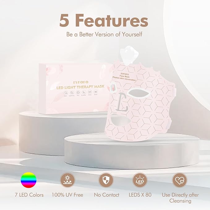Red Light Therapy Mask for Face, Led Face Mask Light Therapy, 7 Colors LED Face Mask Light Therapy At Home, Pink