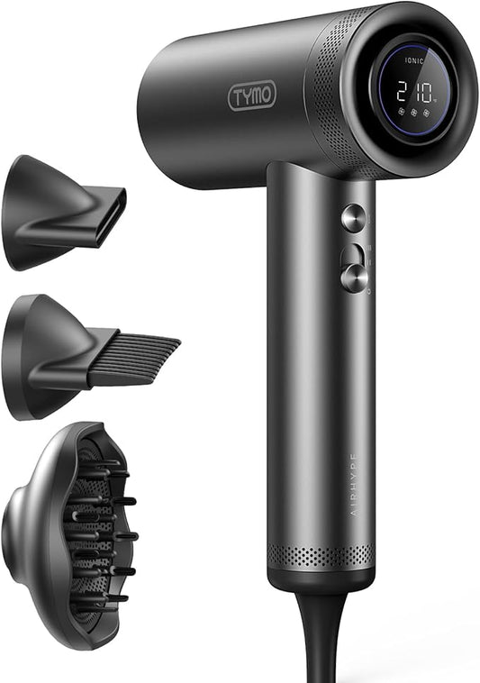TYMO Hair Dryer with Diffuser for Women - 1500W Professional High Speed Blow Dryer with Comb, 110,000RPM Fast Dry, 200 Million Ionic Hairdryer, 4 Temps & 3 Speeds, 8 Ft Cord for Salon, Graphite