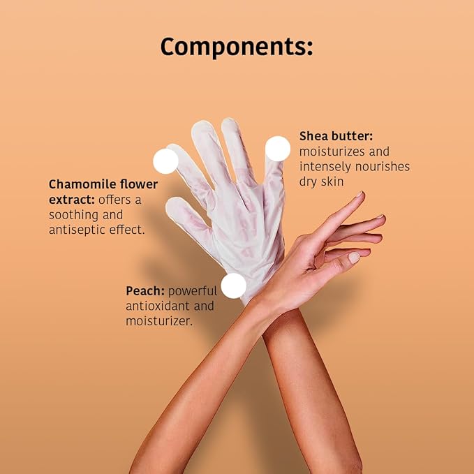 IROHA NATURE Repairing Hand Mask Gloves | 15 Pairs | Peach & Shea Butter | Hydration & Repair for Damaged & Cracked Hands | Vegan & 93% Natural Ingredients