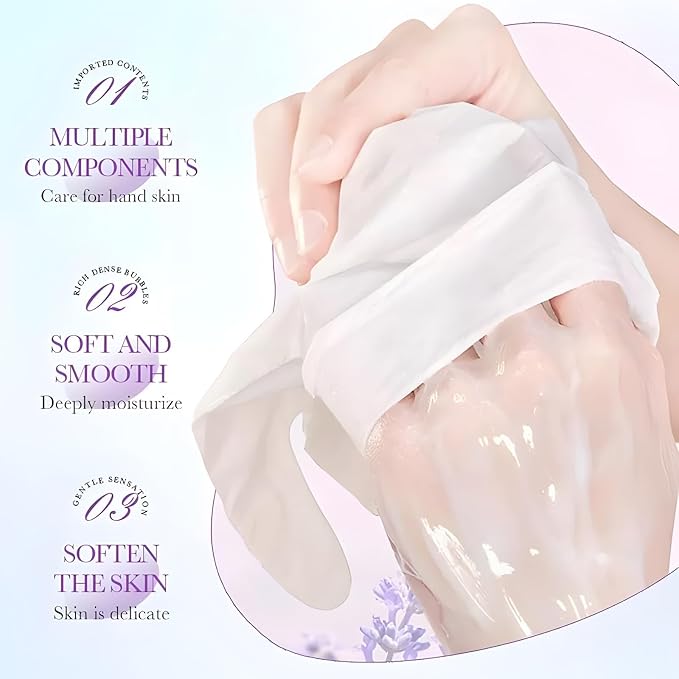Chicwe 30 Pairs of Hand Masks Moisturizing Glove, Hydrating Hand Masks for Dry Peeling Hands, Exfoliating Collagen Gloves for Smooth Hands (Lavender)