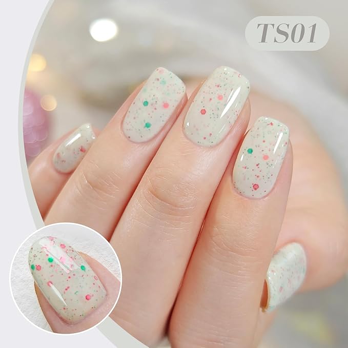 Born Pretty Christmas Jelly Glitter Gel Nail Polish Kit,Milky White Shimmer Reflective Color,Soak Off LED U V Nail Art Gel for Salon-Quality Manicure at Home