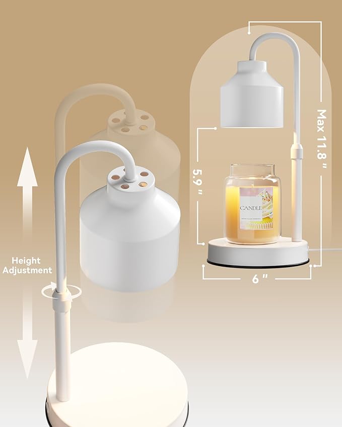 Electric Candle Warmer Lamp White, Candle Lamp Warmer with Timer, Wax Warmer Lamp for Jar Candles, Adjustable Height Candle Light Warmer with 2 Bulbs