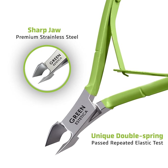 Professional Cuticle Trimmer with Cuticle Pusher Nail Cuticle Remover Nipper Silver Stainless Steel Sharp Blades Manicure Tools with Double Spring Nail Care Pedicure Nail Tools Home Spa (Green)