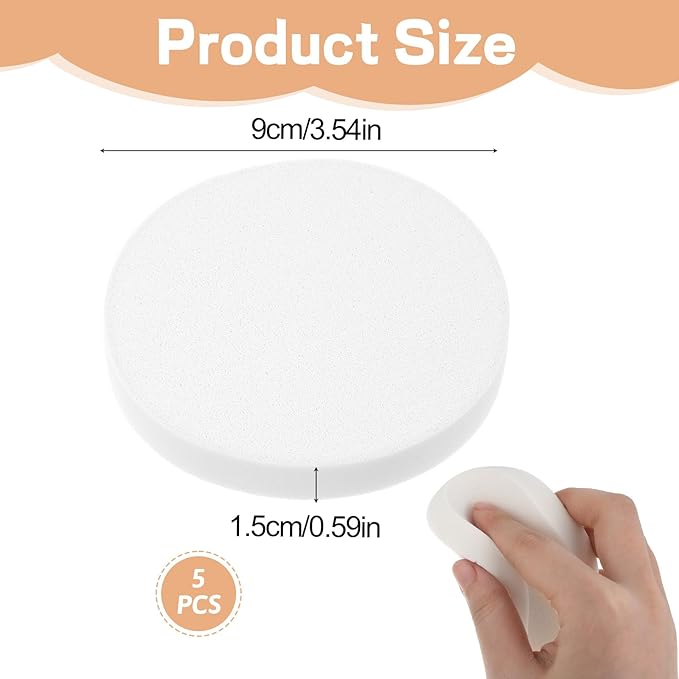 5 PCS Flat Makeup Sponge for Foundation, White Cushion Foundation Puff Round Makeup Sponge, Round Beauty Blender Sponges Powder Puff for Professional Make Up